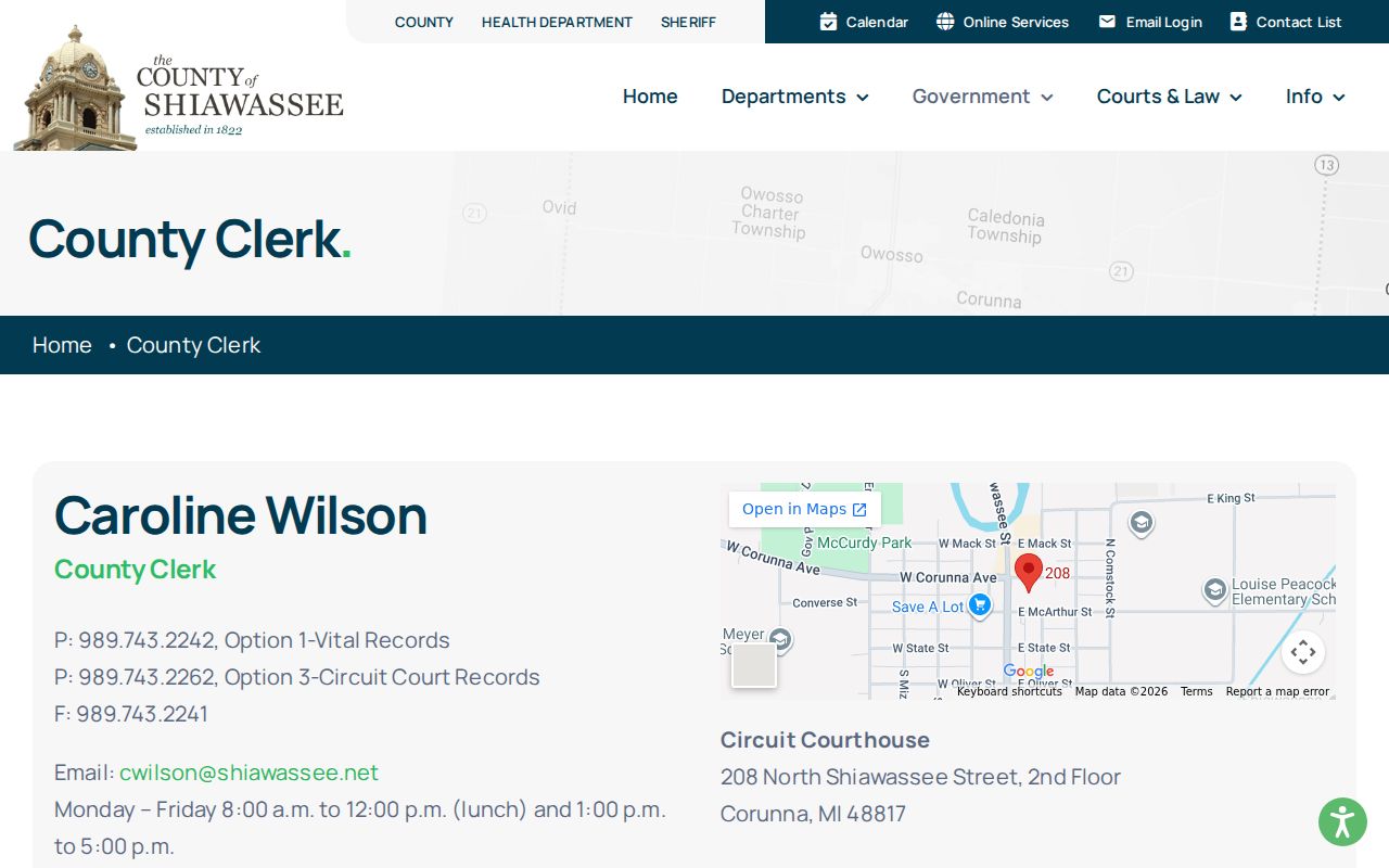 Corunna criminal records County Clerk and Circuit Court page