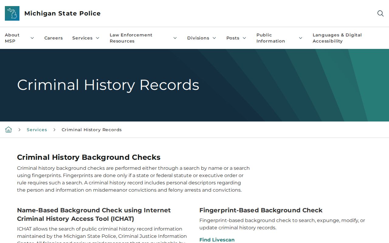 Michigan State Police Shiawassee County criminal history guidance