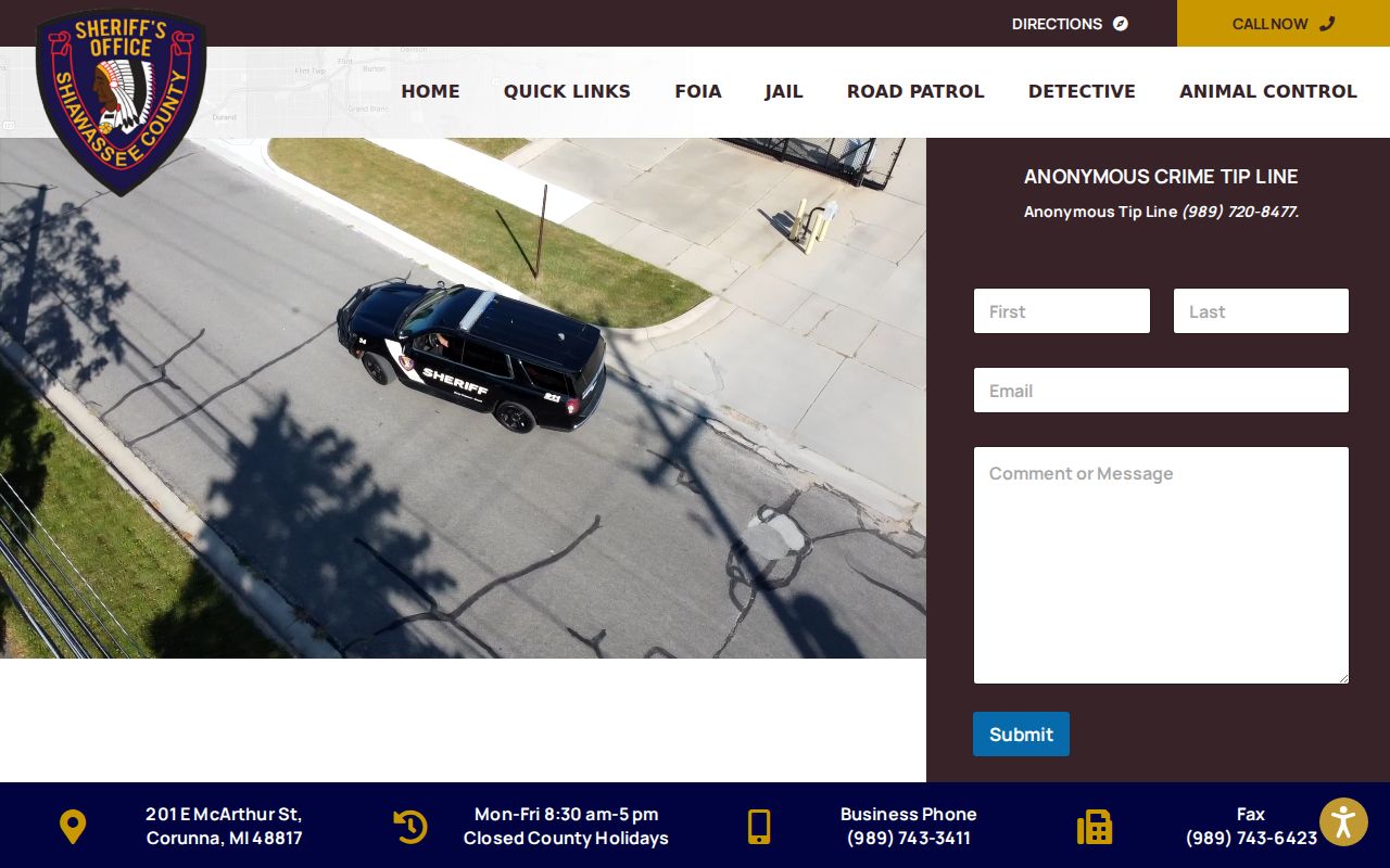 Shiawassee County Sheriff criminal records access page
