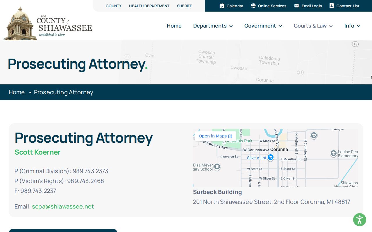 Shiawassee County prosecutor criminal record information