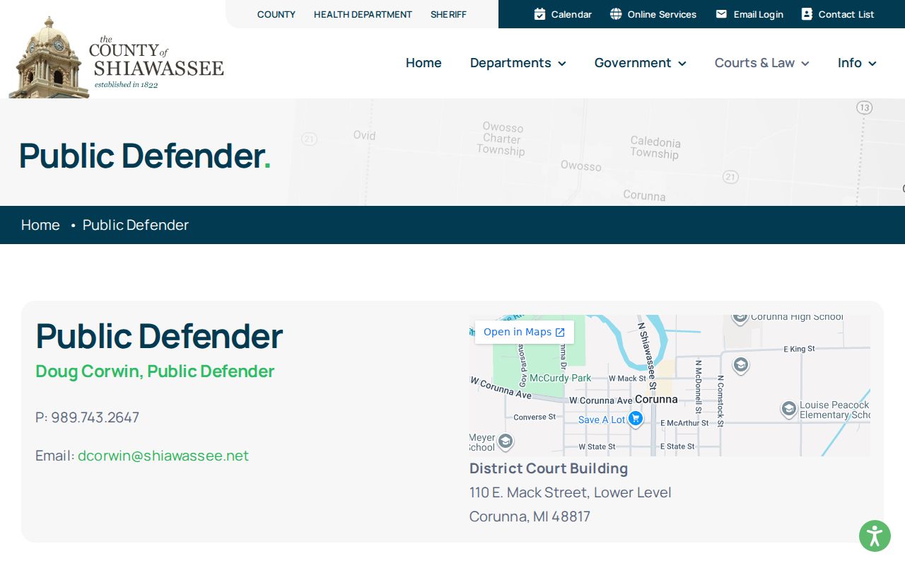 Shiawassee County public defender criminal case office