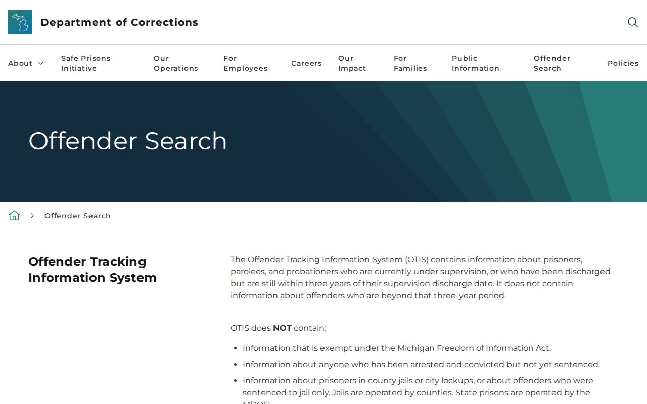 OTIS search limits for Shiawassee County criminal custody records