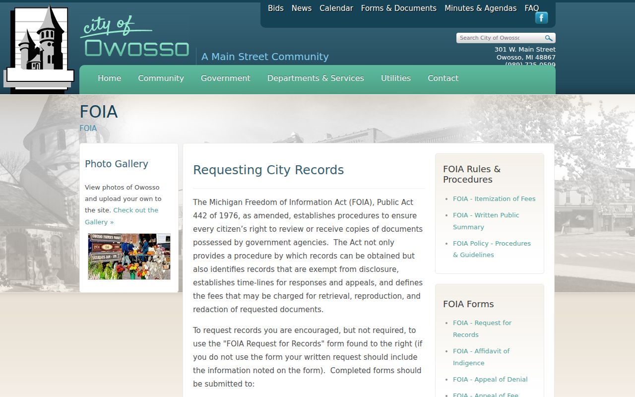 Owosso criminal records FOIA request page