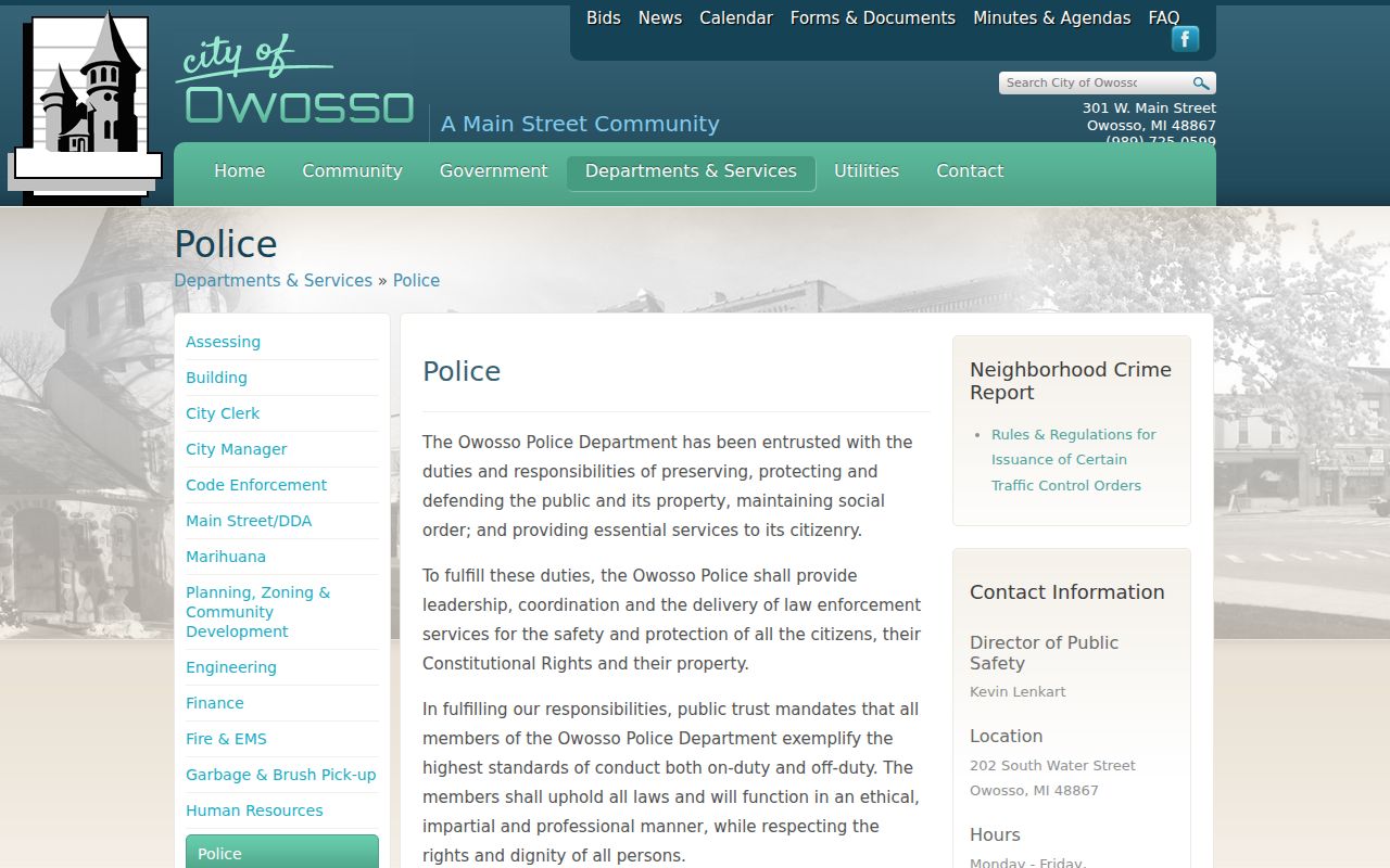 Owosso criminal records Public Safety department page