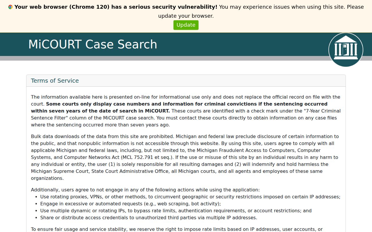 MiCOURT search for Shiawassee County criminal court cases