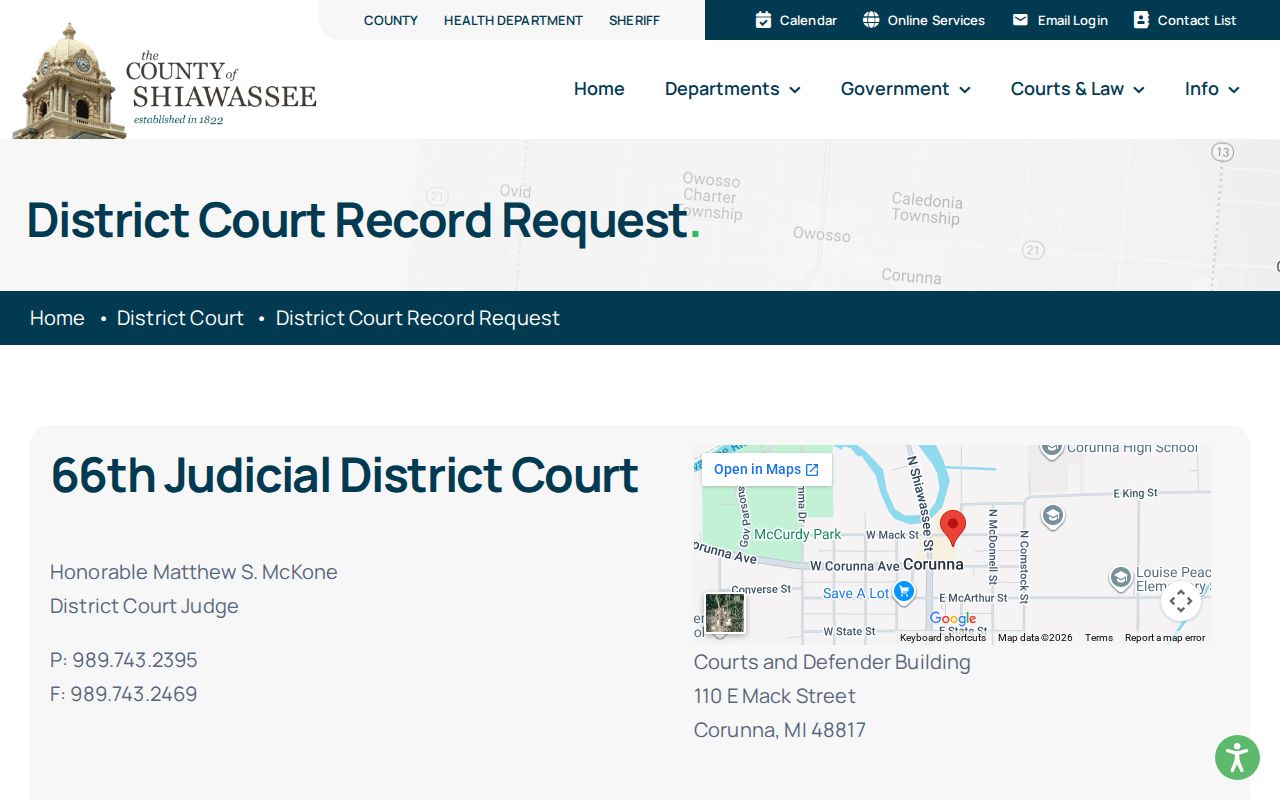 Shiawassee County criminal case record request instructions