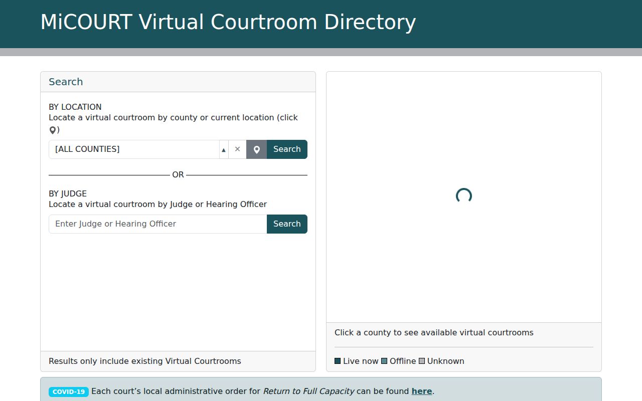 Virtual courtroom directory for Shiawassee County criminal court cases