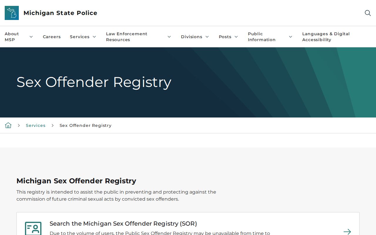 Michigan State Police guidance for Shiawassee County sex offender registry searches